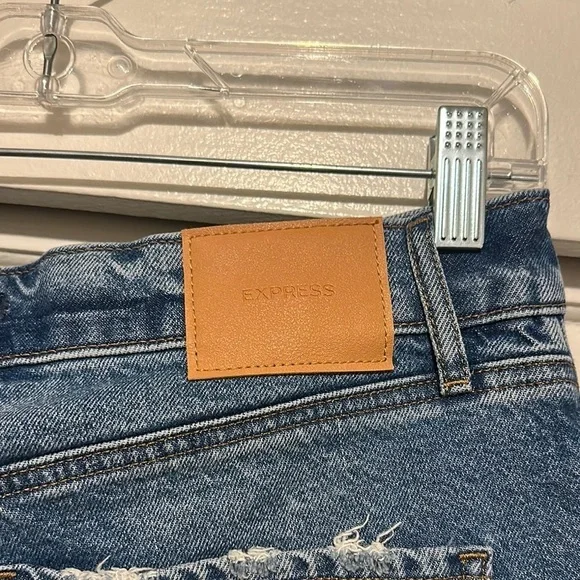 Express Blue Jean Shorts Distressed Frayed Hem - Picture 7 of 10